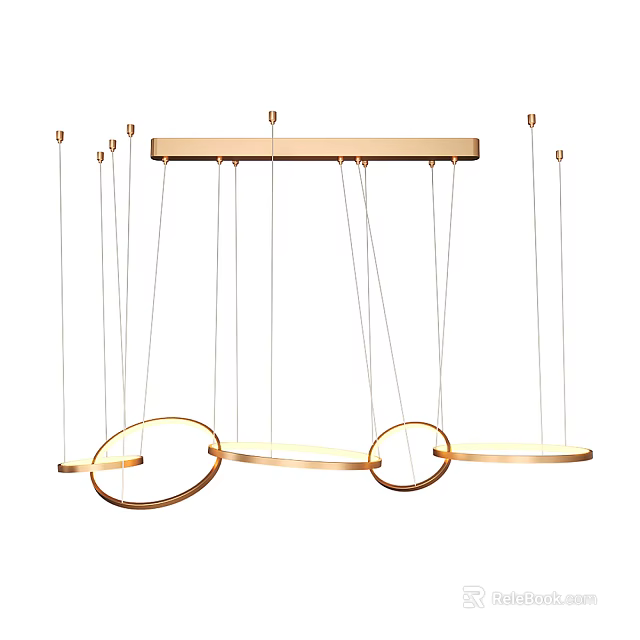 Modern Minimalist Chandelier With Brass Circular Rings For Contemporary Interior Design 3d model 