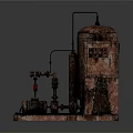 Rusty Industrial Machinery Setup With Tank Pipes And Mechanical Device