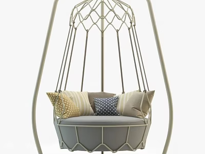 Modern Geometric Hanging Chair With Comfortable Striped Polka Dot Cushions And Metal Frame 3d model