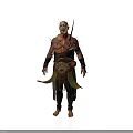 Man In Tribal Leather Clothing With Spiked Accessories And Green Sash
