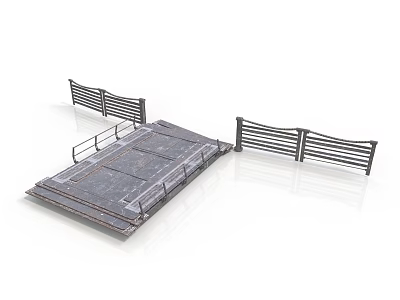Industrial Metal Platform Ramp With Side Railings And Grated Surface Design 3d model