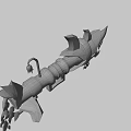 Game Movie Character Shark Themed Weapon With Gold And Green Spiked Teeth And Ornate Vines