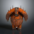 3D Model Orange Spiked Mechanical Creature Character with Multiple Arms Red Eyes and Striped Body