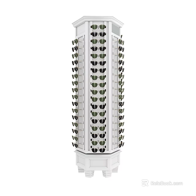 Eyewear Store Organized White Multi Tiered Display Tower With Various Sunglasses 3d model 