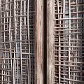 Wooden Grid Room Divider With Three Panels Gray Wall Background And Wooden Base