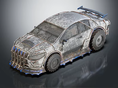 Rugged Modified Race Car With Metal Front Grille Large Tires And Roof Spoiler 3d model