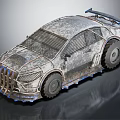 Rugged Modified Race Car With Metal Front Grille Large Tires And Roof Spoiler