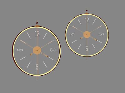 Stylish Round Wall Clock Hanging Decorations With Number Markers And Golden Frames 3d model