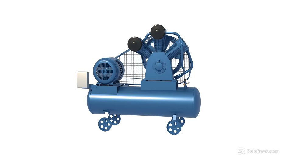 Blue Industrial Air Compressor with Tank Fan Control Panel and Wheels 3d model 