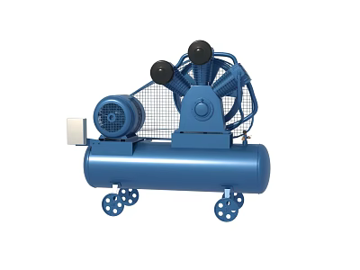 Blue Industrial Air Compressor with Tank Fan Control Panel and Wheels 3d model