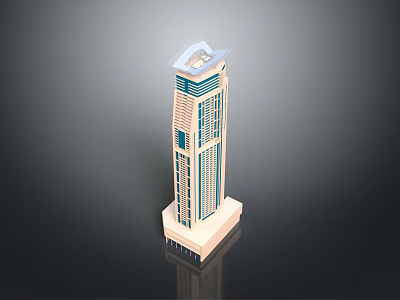 Modern Urban High Rise Building Design Featuring Glass Curtain Walls And Top Structure 3d model