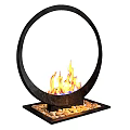 Stylish Modern Circular Fireplace Interior With Flames And Pebble Base 3d model