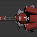 Red Silver Mechanical Weapon Turret With Cannon Barrel Tracked Base And Green Lights