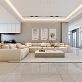 Modern Luxury Open Living Dining Room With Marble Sofa Dining Table TV Wall Pendant Lights