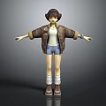 Game Movie Character 3D Model Brown Jacket White T-Shirt Denim Shorts Arms Outstretched