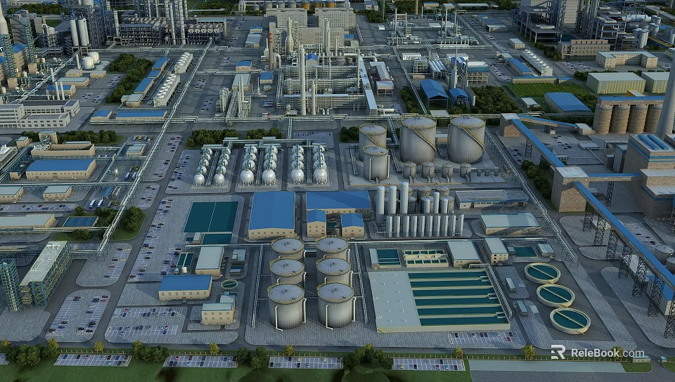 Industrial Plant With Large Storage Tanks Pipes And Industrial Buildings Facilities 3d model 