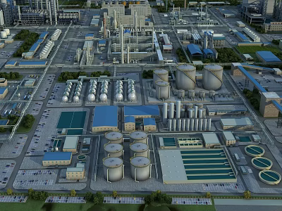 Industrial Plant With Large Storage Tanks Pipes And Industrial Buildings Facilities 3d model