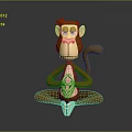 Cartoon Brown Monkey Sitting Cross Legged With Hands Clasped Calm Expression On Dark Background