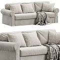Cozy Light Gray Sectional Sofa With Soft Pillows And Plaid Knitted Blanket 3d model