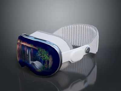 VR Headset With White Headband Blue Display Screen Showing Realistic Virtual Scenes 3d model