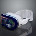 VR Headset With White Headband Blue Display Screen Showing Realistic Virtual Scenes 3d model