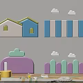 Colorful Soft Cushioned Wall Decor With House Shaped Cloud And Fence For Kids Room
