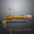 Golden Faucet as Daily Necessity With Knob Worn Surface and Green Base