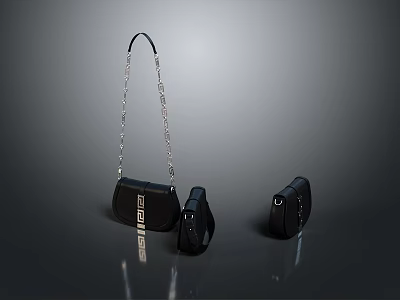 Stylish Black Handbag With Chain Strap And Small Accessories Lifestyle Products 3d model