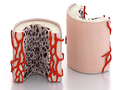 Realistic Anatomical Structure Model Decorative Ornament Set With Red Vascular Structures And Tissue Layers 3d model