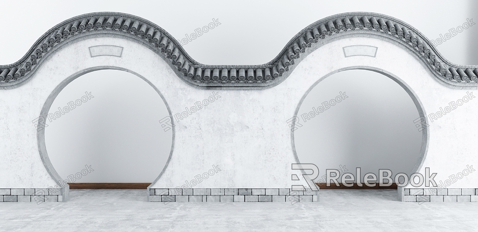 Chinese-style Moon Cave Gate Moon Gate Courtyard Wall model