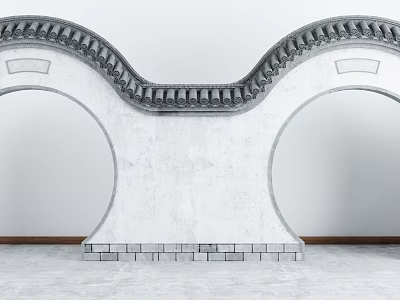 Traditional Double Door Arch With Wavy Top Decoration And Stone Brick Base 3d model