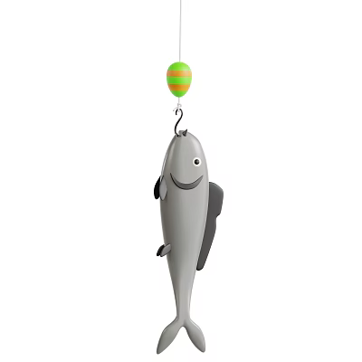 Gray Fish Shaped Food Decoration Hanging With Green And Orange Striped Ball 3d model