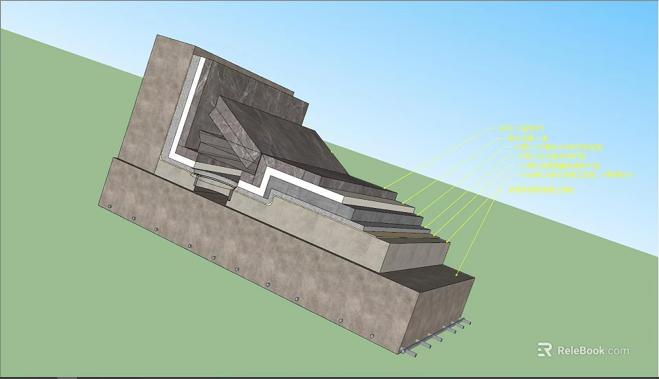 Concrete Building Component with Layered Steps and Wall Structural Design 3d model 