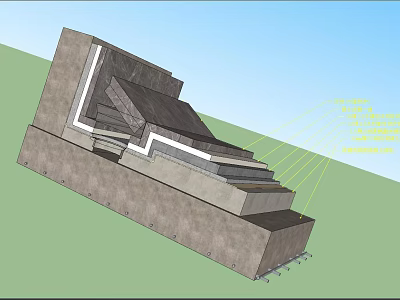 Concrete Building Component with Layered Steps and Wall Structural Design 3d model