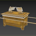 Golden Household Decorative Chest With Ornamental Objects And Long Poles