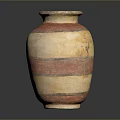 Hand Carved Pottery Jar Sculpture With Red And White Stripes Design