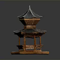 Traditional Chinese Double tiered Pavilion With Tiled Roof And Wooden Structure On Hexagonal Base