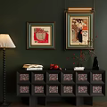 Elegant Entryway Interior With Black Console Table Patterned Drawers Framed Artworks Floor Lamp And Decor 3d model