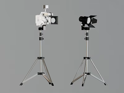 Digital Photography Studio Lighting Equipment Two Tripod Mounted Lights White with Camera and Black with Shade 3d model