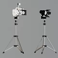Digital Photography Studio Lighting Equipment Two Tripod Mounted Lights White with Camera and Black with Shade