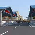 Vibrant Retail Market With Blue Roofed Stalls Chinese Signs Fresh Produce Pedestrians And Vehicles