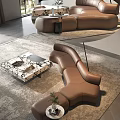 Modern Living Room With Brown Leather Sectional Sofa And Marble Coffee Table 3d model