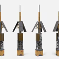 Industrial Machinery Units With Metal Frames Spire Tops And Base Structures