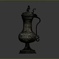 Antique Bronze Vase With Intricate Carvings On Classic Wooden Furniture Base