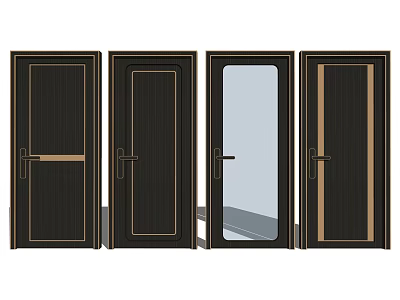 Modern Dark Swing Doors with Glass Panel and Decorative Trim for Home Interior 3d model