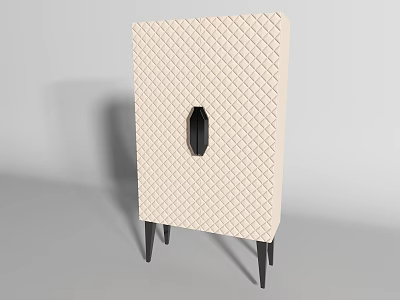 Cream Colored Storage Cabinet With Quilted Pattern Black Oval Handle And Black Slender Legs 3d model