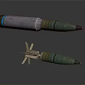 Military Artillery Projectile Weapons With Two Different Lengths Green Silver Casings And Bottom Fins