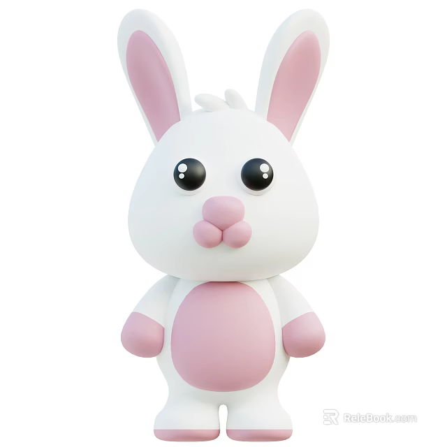 Cute White Cartoon Rabbit Plush Toy With Pink Ears Nose And Paws 3d model 