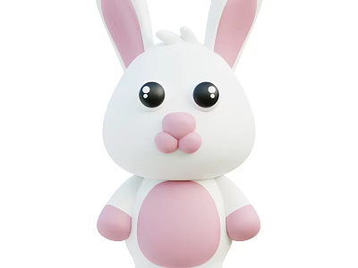 Cute White Cartoon Rabbit Plush Toy With Pink Ears Nose And Paws 3d model