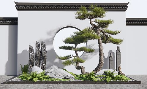 New Chinese style landscape sketch courtyard landscape sketch landscape stone welcome pine landscape tree landscape wall moss plant landscape 3d model